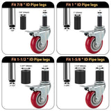 Finnhomy 4 Inch Prep Table Caster Wheels Set of 4 Heavy duty Expanding Stem Casters Fit 7/8", 1", 1-1/2" and 1-5/8" Tube Leg with Brake for Stainless Steel Furniture Legs, Worktable, Kitchen workbench Finnhomy