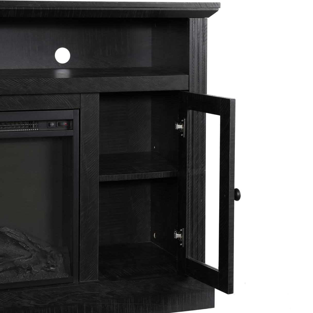 Ameriwood Home Chicago Fireplace TV Stand for TVs up to 50 Inch, Replaceable Electric Fireplace Insert Heater, Realistic Log and Flame Effect, For Living Room or Bedroom, Black Oak Ameriwood Home