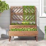 Toolsempire Raised Garden Bed with Trellis & 2 Planter Boxes, 2-Tier Outdoor Wooden Elevated Planter Box with Legs & Drainage Holes, Gardening Planter for Flowers, Herbs, Vegetables & Fruits(Brown) Toolsempire