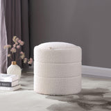HomePop Storage Round Ottoman with Removable Lid Home Décor|Upholstered Round Foot Rest Ottoman - Cream Boucle HomePop
