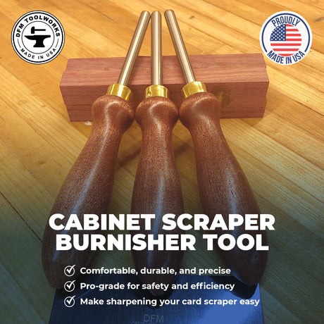 DFM Tool Works Cabinet Scraper Burnisher Tool - with Hard Maple Handle and Super Hard High Speed Steel Rod - Ideal for Card Scraper Burnishing and Woodworking Applications - Made in USA DFM Tool Works