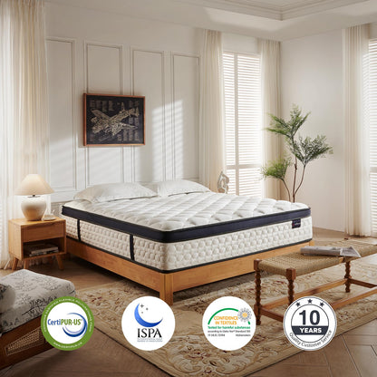 KauRelax Queen Size Mattress,14 Inch Queen Mattress in a Box,Hybrid Mattress with Gel Memory Foam & Individual Pocket Spring for Edge Support, Pressure Relief, Medium Firm,CertiPUR-US