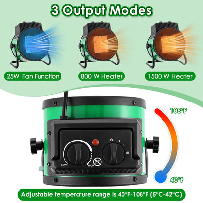 Dreyoo Greenhouse Heater Fan with Digital Thermostat, 1500W Quick Heating for Grow Tent Seed Germination, Electric Garage Warmer, Indoor Outdoor Heater, Suitable for 120 Square Feet (Green)