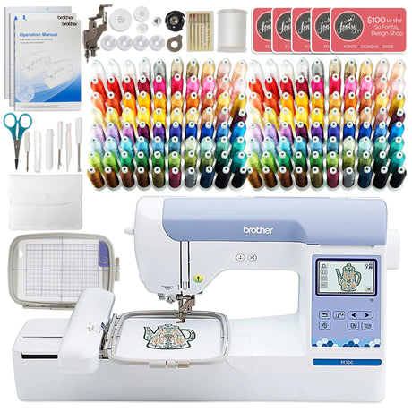 Brother PE900 5" x 7" Embroidery Machine with 160 Embroidery Thread Spools and Accessories Brother