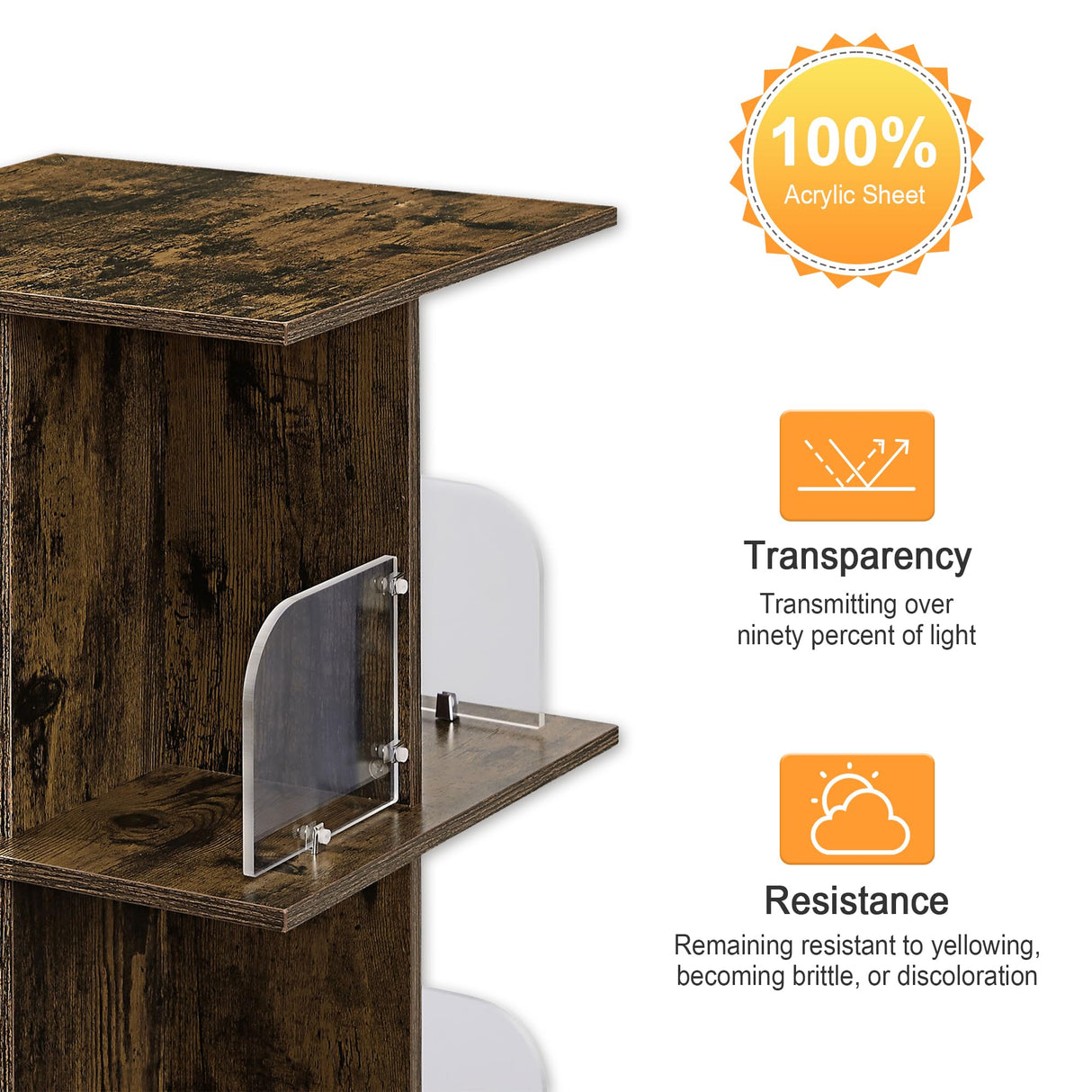 VECELO 360° Rotating Bookshelf with Wheels - 4-Tier Compact Corner Bookcase in Brown VECELO