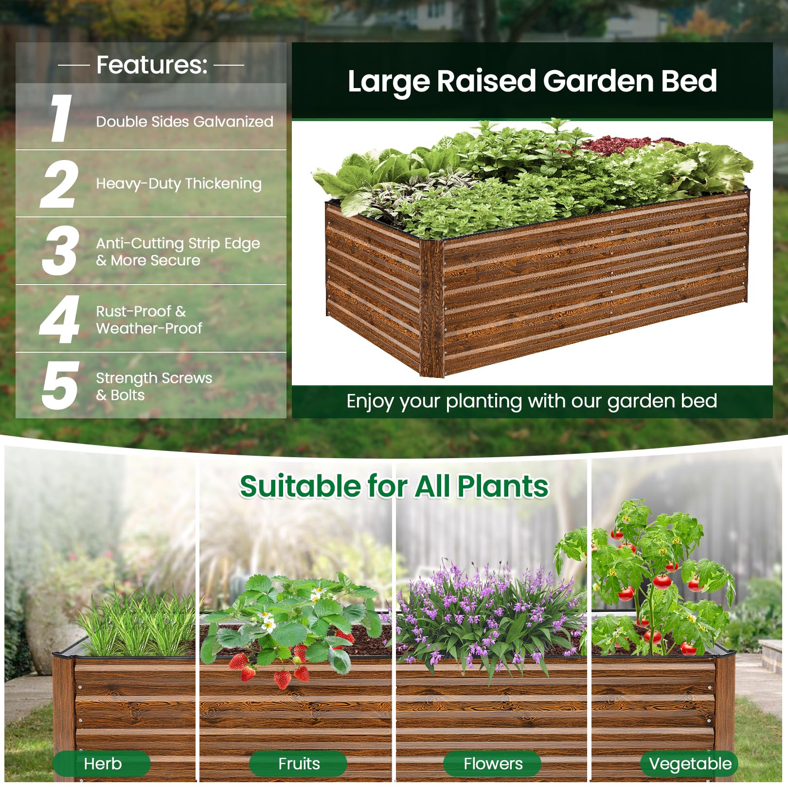 Homdox 6 * 3 * 2FT/266 Gallon Universal Raised Garden Bed, Outdoor Thickened Raised Garden Planter Box for Vegetable Flower Fruit, Rectangular Metal Planter Garden Box for Garden Yard, Wood G - WoodArtSupply