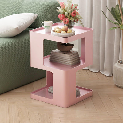BAOGELIYA Metal Small Nightstands, Modern Side Table with 3 Tiers Storage, Pink End Table for Couch, Living Room Bedroom, Bedside Tables No Assembly Required