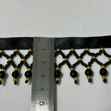 GorinsKani 2 Yard White Black Silk Tassel Gedbkiuce 2 Yard White Black Silk Tassel Fringe Trim Beads Lace Trim Embroidery Lace Fabric Sewing Material Tassels (Black Gold) GorinsKani