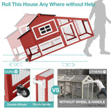 Chicken Coop, Mobile Chicken House with with Wheels, Outdoor Hen House Poultry Cage with Nesting Box, Leakproof Pull Out Tray and UV-Resistant Roof,Rabbit Hutch Duck Coop (Red) Suumerpety