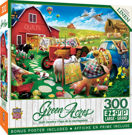 MasterPieces - 300 Piece Jigsaw Puzzle, Large EZ Grip Shapes, Quilt Country, Fun for Adults, Seniors, Family, Kids, Matte Finish, 18" x24 Masterpieces