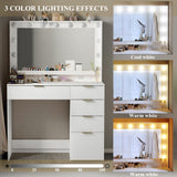 ALEXNUTRE Makeup Vanity Desk with Large Mirror and 13 LED Lights, Vanity Table with Power Outlet & 5 Drawers, 3 Lighting Color Adjustable, Vanity Desk for Bedroom and Dressing Room, White ALEXNUTRE