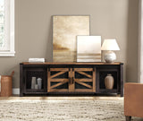 Wampat 70" Farmhouse TV Stand with Mesh Doors, Entertainment Center for 75" TV, Adjustable Shelves, 2 Storage Cabinets, Console Table for Living Room, Antique Brown & Black WAMPAT