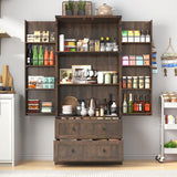 Hlivelood Farmhouse Kitchen Pantry Cabinet, 71" Tall Storage Cabinet with 2 Barn Doors & 2 Drawers, Large Farmhouse Kitchen Cupboard with Adjustable Shelves, Dining Room, Living Room, Rustic Brown Hlivelood