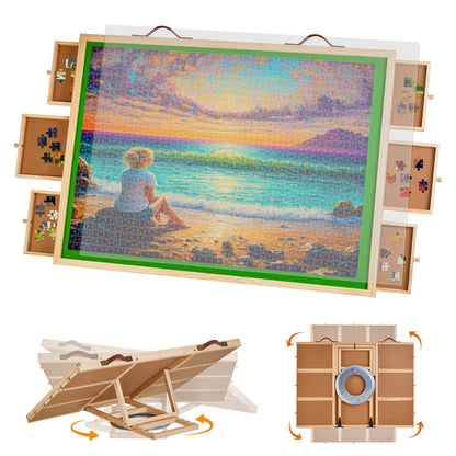 2000PCS Wooden Rotating Puzzle Board with 6 Drawers, Light and Portable Jigsaw Puzzle Board with Cover, Adjustable Puzzle Table with 4 Tilting Angles and Rotating Base for Adults Gifts, 41.3" X 29.5"