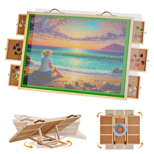 2000PCS Wooden Rotating Puzzle Board with 6 Drawers, Light and Portable Jigsaw Puzzle Board with Cover, Adjustable Puzzle Table with 4 Tilting Angles and Rotating Base for Adults Gifts, 41.3" X 29.5"