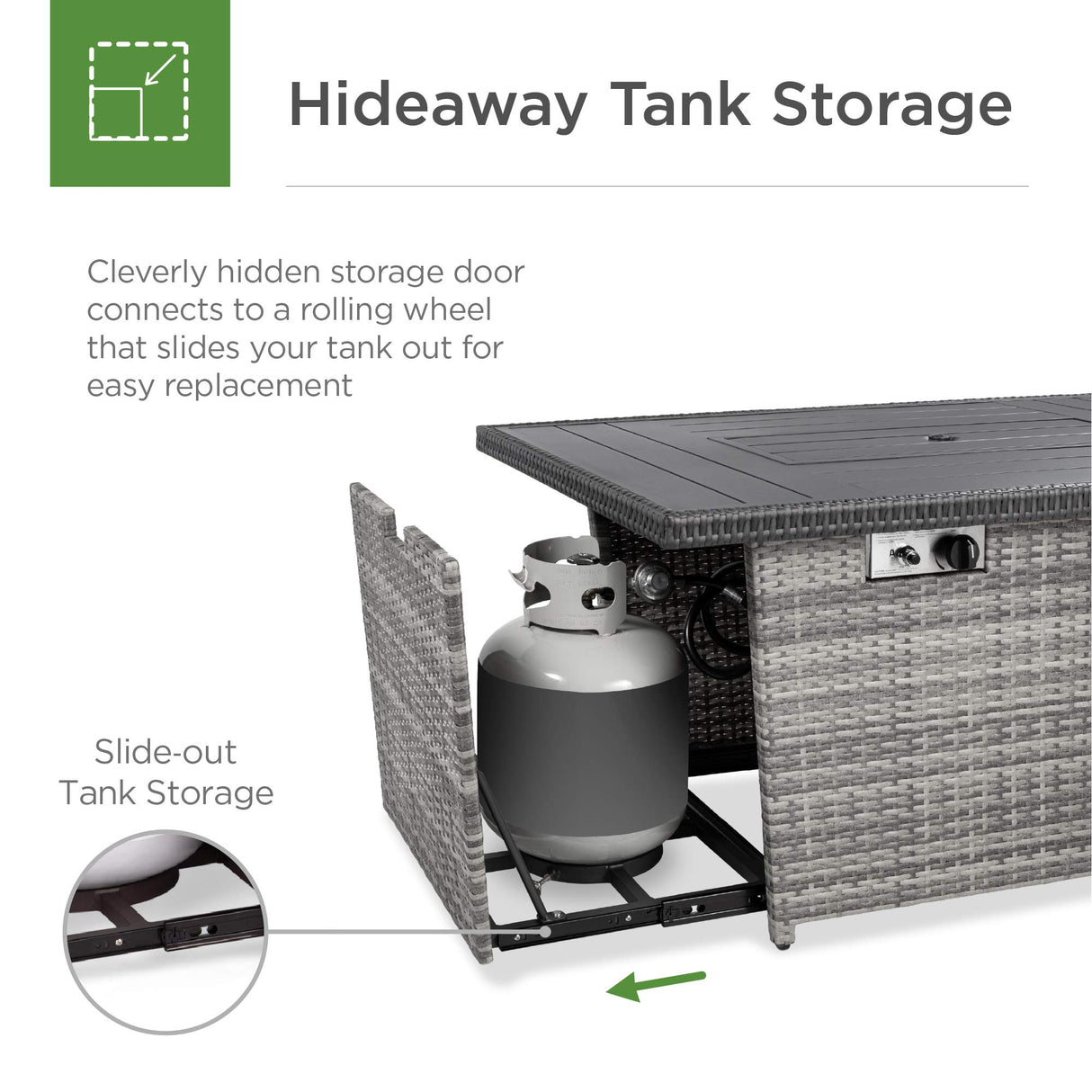 Best Choice Products 52in 50,000 BTU Outdoor Wicker Patio Propane Gas Fire Pit Table w/Aluminum Tabletop, Glass Wind Guard, Clear Glass Rocks, Cover, Slide Out Tank Holder, and Lid - Gray Best Choice Products