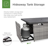 Best Choice Products 52in 50,000 BTU Outdoor Wicker Patio Propane Gas Fire Pit Table w/Aluminum Tabletop, Glass Wind Guard, Clear Glass Rocks, Cover, Slide Out Tank Holder, and Lid - Gray Best Choice Products