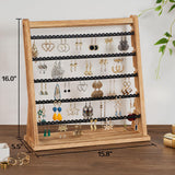Poyilooo Earring Holder Organizer, Rustic Wood Earring Holder Stand, 5 Layer Jewelry Holder Organizer with 270 Earring Tree Holes Display Rack for Stud Earings & Hoop Earrings, Gifts for Women Poyilooo