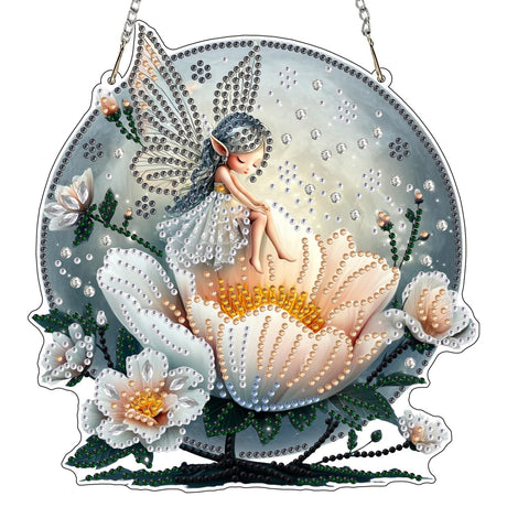 MXJSUA Moon Flower Fairy Special Shaped Hanging Diamond Painting Art Kits for Adults, Crystal Rhinestone Acrylic Gem Art Pendant Ornaments Kit for Home Decor and Gift 7.87 * 7.87 Inch MXJSUA