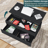 HOMMPA Lift Top Coffee Table with Hidden Storage LED Coffee Table Morden High Gloss Black Living Room 3 Tiers Modern Tea Table with Storage Center Tables Hidden Compartment & 2 Drawers HOMMPA