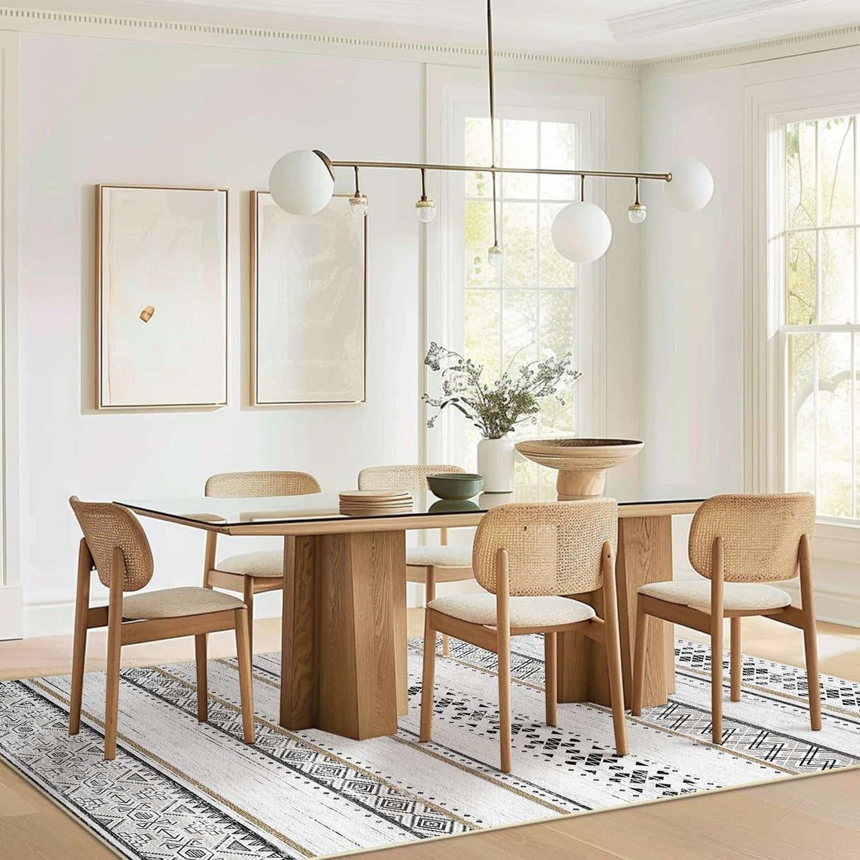 BESTSWEETIE 5x7 Area Rugs for Living Room Washable Moroccan Farmhouse Neutral Geometric Low Pile Non-Slip Soft Print Pattern Rug for Bedroom Kitchen Dining Room Entryway Black/Brown BESTSWEETIE