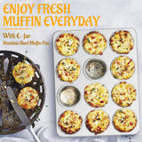 E-far Muffin Pan 12-Cup, Set of 2, Stainless Steel Cupcake Pan Metal Muffin Baking Tins for Oven, Regular Size & Easy Clean, Non-toxic & Dishwasher Safe-2 Pack E-far