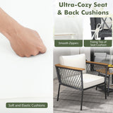 Tangkula 3 Piece Patio Furniture Set, Rattan Chair Set w/ 2-Tier Coffee Table, Acacia Wood Armrests & Tabletop, Soft Seat & Back Cushions, Outdoor Wicker Conversation Set (Off White+Grey) Tangkula