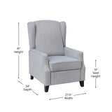 Taylor & Logan Maxfield Traditional Gray Fabric Upholstered Slim Wingback Recliner with Accent Nail Trim and Push Back Recline Taylor & Logan