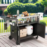 JY QAQA Outdoor Grill Cart with Storage,Patio Kitchen Island Outdoor Grill Table with Wheels,BBQ Cart Movable Pizza Oven Table Stand, Storage Cabinet, Foldable Tabletop, Black JY QAQA PET
