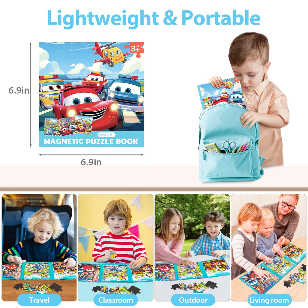 Magnetic Puzzles for Toddlers 3-5, 9-12-16 Pieces Car Puzzles for Kids Ages 4-6 Kids Puzzles Educational Learning Magnet Travel Puzzles Road Trip Activities Toys for 2 3 4 5 6 Year Old Boys and Girls Jeacirio