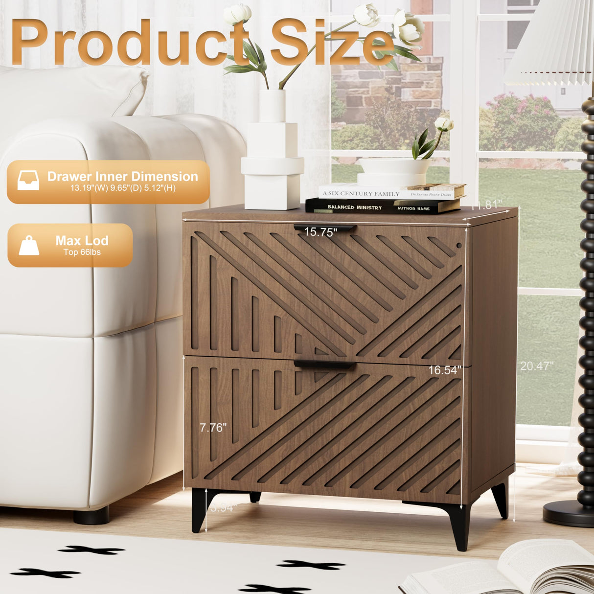 Royal Windsor Fluted Nightstand Set of 2 with 2 Drawers, Side End Table, Small Accent Storage Cabinet,Modern Night Stand Bedside Table for Bedroom, Brown Royal Windsor