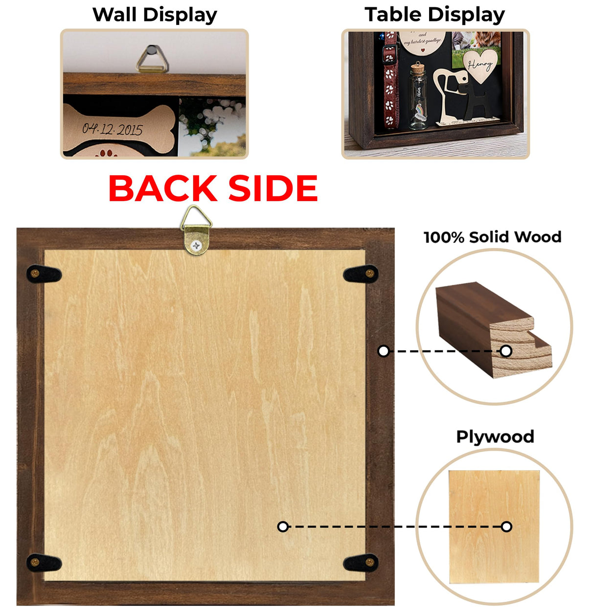 vinatimes 8.6'' Pet Shadow Box Memorial Gift Rustic Collar Holder Picture Frame Paw Print Kit Dog Wooden Sculpture Pet Ashes Fur Jar Rainbow Sympathy Gift for Pet Lover Tabletop Wall Hanging PSD-4R vinatimes