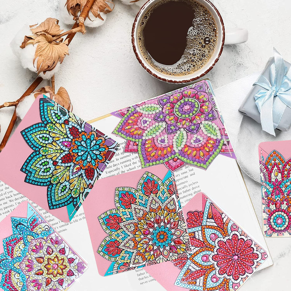 LINGFANG 16 Pcs Diamond Painting Bookmark, DIY Corner Book Makers for Book Lovers, Diamond Art Beginners, Small Diamond Art Kits, Paint by Art Crafts Supplies Gift for Women Girls (Mandala) LINGFANG