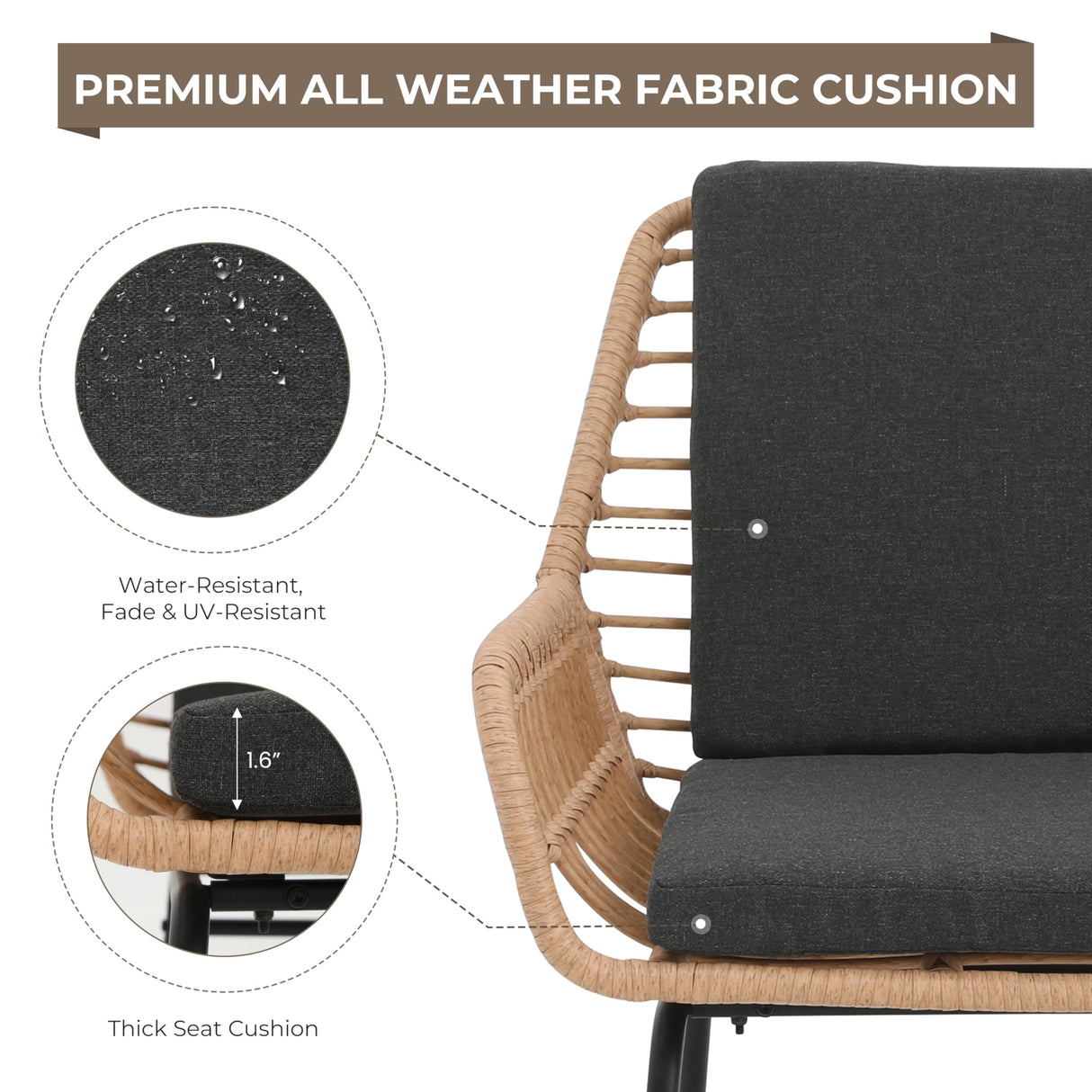 GREEN MORE 3 Piece Outdoor Patio Furniture Set, Rattan Conversation Sets, All-Weather Wicker Chairs with Cushions and Coffee Table, for Garden Balcony Courtyard Poolside GREEN MORE