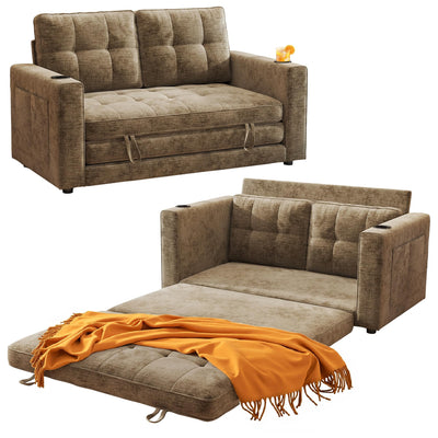 WorthFurni Convertible Sofa Bed, Folding Sofa Bed 2 in1 Pull Out Loveseat Sleeper Sofa, Floor Sofa Bed for Small Spaces Folding Couch Bed with Pillows for Living Room Bedroom - Brown