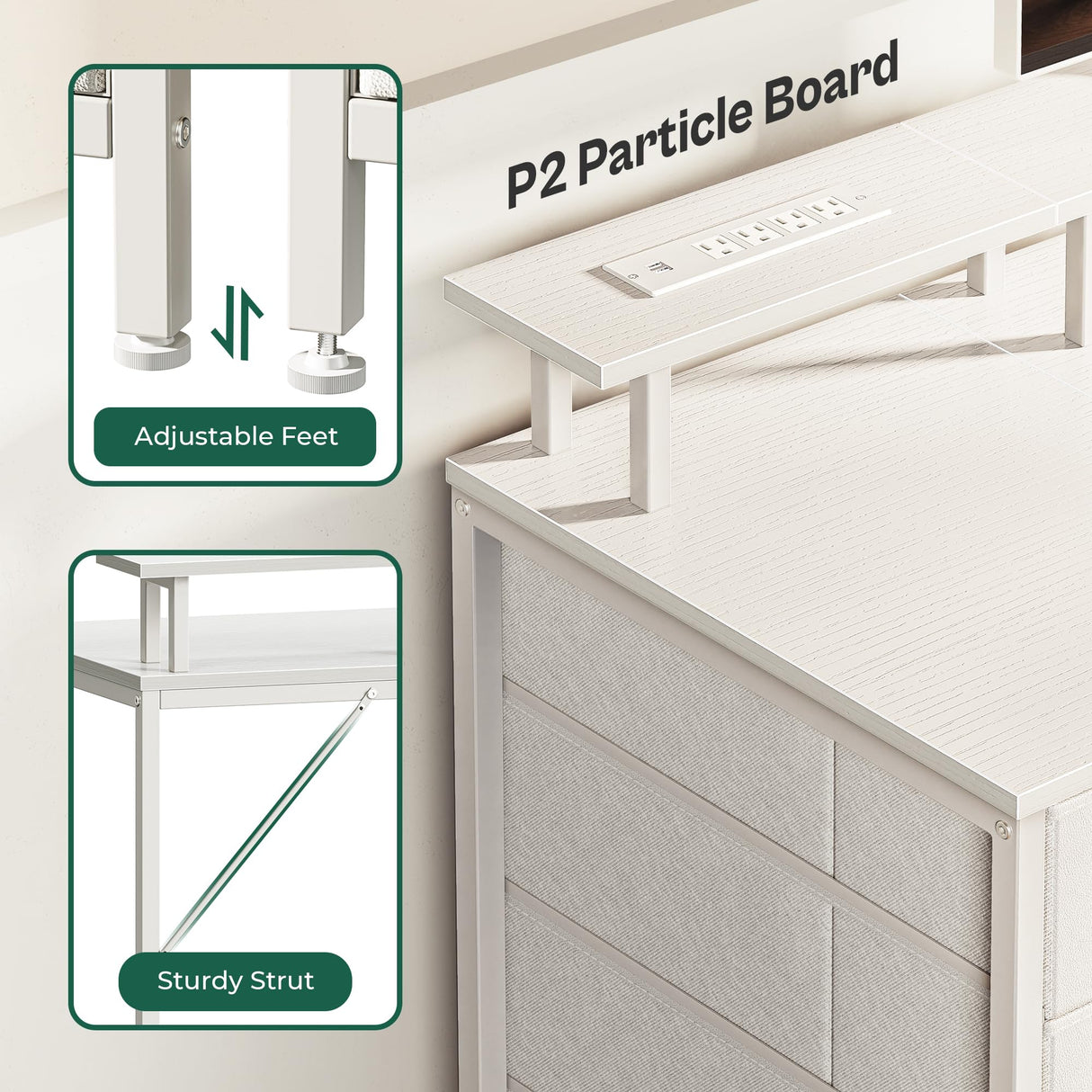 Huuger 63 Inch Computer Desk with Power Outlets and LED Lights, Gaming Desk with 4 Drawers, Office Desk with Monitor Stand, Study Desk Work Desk for Home Office, White Huuger