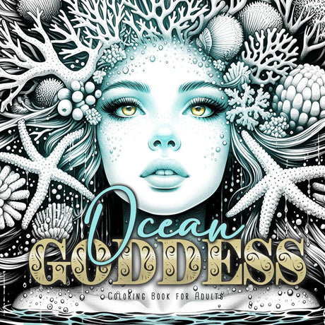 Ocean Goddess Coloring Book for Adults: Portrait Coloring Book for Adults Grayscale ocean coloring book marine life WoodArtSupply