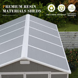 UDPATIO Storage Shed 8 x 10 FT, Resin Outdoor Garden Sheds with Floor Plastic Patio Outdoor Storage with Lockable Door for Tool, Bike, Garbage Gray White UDPATIO