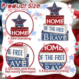 Huquary 4 Pcs Farmhouse 4th of July Patriotic Table Sign Independence Day Table Wood Decorations Patriotic Themed Rustic Farmhouse Wood Block Sign for Party Home Desk (Retro Star) Huquary