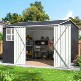DAUSOLA 10x10 FT Outdoor Storage Shed, Metal Garden Tool Shed with Updated Frame Structure, Lockable Doors and Windows, Ideal for Backyard Garden Patio Lawn, Grey DAUSOLA