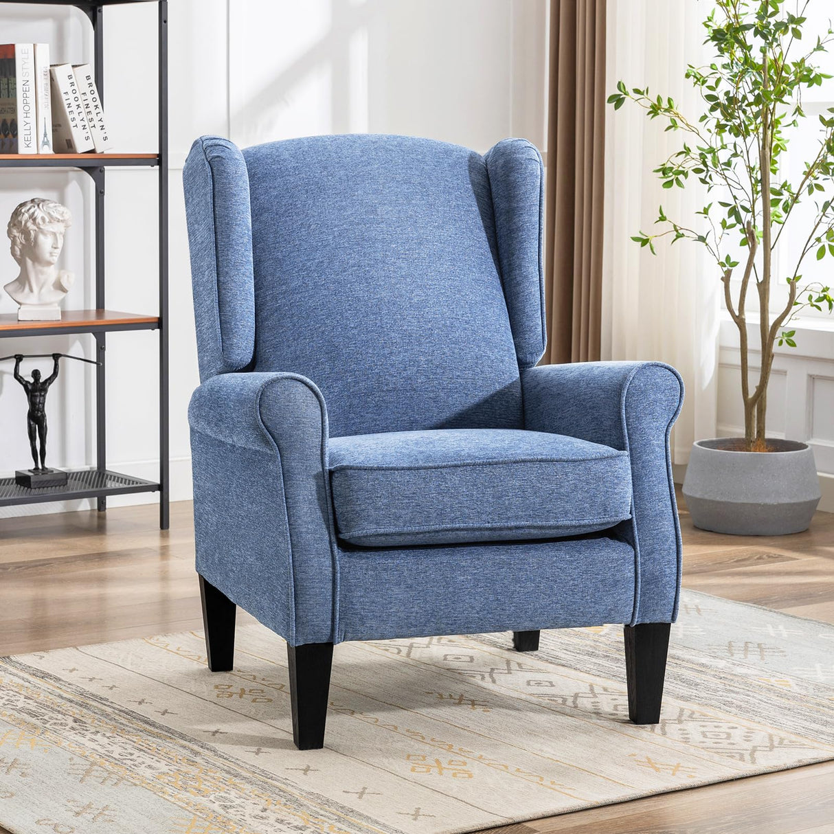 FLUSGO Modern Accent Chair, Chenille Fabric Armchair with High Resilience Sponge & Sturdy Legs, Comfy Single Sofa Chair for Bedroom, Living Room, Reading & Balcony FLUSGO