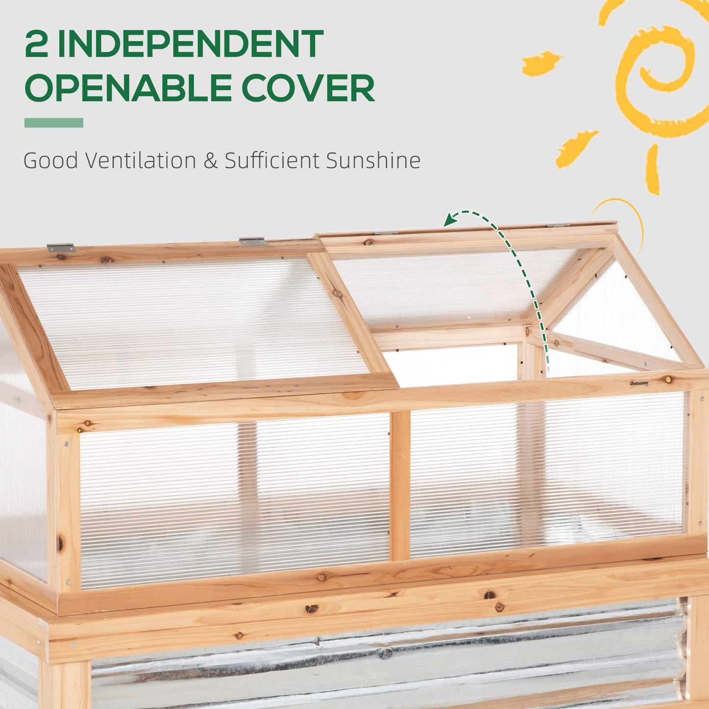 Outsunny Raised Garden Bed with Polycarbonate Greenhouse, Wooden Garden Cold Frame Greenhouse, Flower Planter Protection, 48" x 24" x 32", Natural - WoodArtSupply