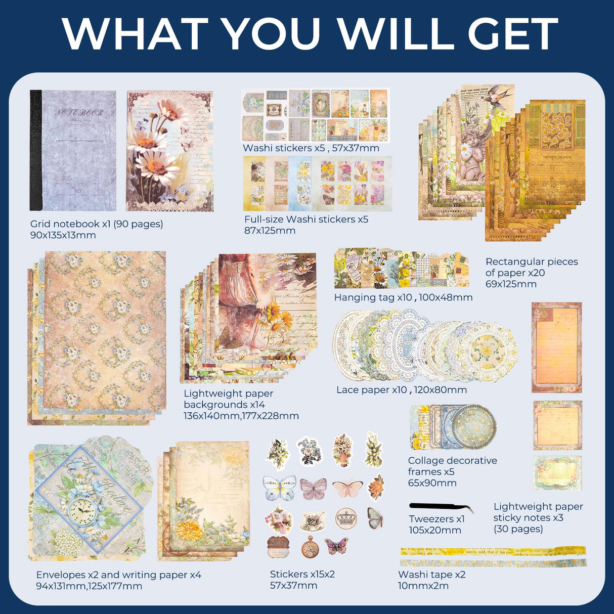 Funto Scrapbooking Kit (202 PCS), Vintage Collection-Wonderland, Perfect for Bullet Scrapbooking Materials, Planner DIY Arts Craft Collage Funto