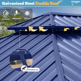 EROMMY 12'x16' Gazebo Hardtop, Galvanized Steel Double Roof Metal Gazebo with Aluminum Frame, Permanent Outdoor Pavilion with Curtain and Netting for Patio Lawn and Garden, Blue EROMMY