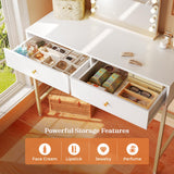 SUPERJARE 39.4" White and Gold Desk with 2 Drawers, Modern Makeup Vanity Desk, Small Computer Desk Home Office Desk for Writing Study Bedroom SUPERJARE