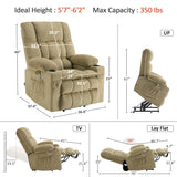 MCombo Dual Motor Large Power Lift Recliner Chair for Elderly, Lay Flat Lift Chair with Heat and Massage, Big Lift Recliner for Tall People, Cup Holders, Fabric 7896 (Beige, Large) MCombo