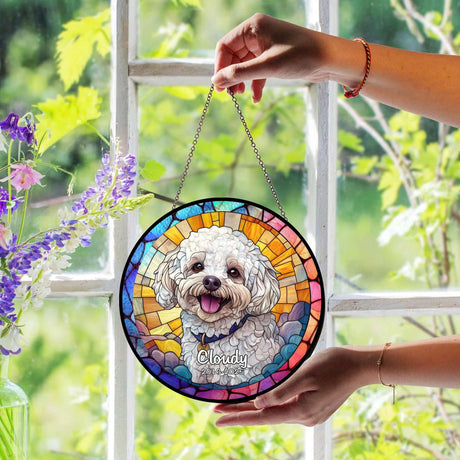 Custom Pet Portrait Stained Glass Suncatcher – Personalized Dog Memorial Ornament, Pet Loss Remembrance Gift, Window Hanging, Bereavement Keepsake, Home Decor Noni