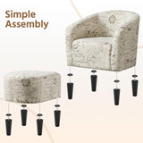 Yaheetech Modren Club Chair with Ottoman, Fabric Accent Armchair with Footstool, Upholstered Barrel Chair and Footrest for Living Room Bedroom Guestroom, Letter Print Yaheetech