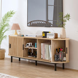 FurSch 62" Tambour Door TV Stand,Wood Mid Century Modern TV Cabinet for Up to 65“ TV,Curved Edge Long TV Stand with Storage for Bedroom Living Room (Natural, 62.2inch) FurSch