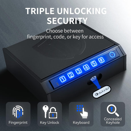 ADIMO Hand Gun Safe, Biometric Gun Safe for Handgun, Pistol with 3 Quick-Access Way Fingerprint/Keypad/Key, Gun Lock Box w/Mute Function, Gun Safe for Secure Storage for Bedside, Nightstand and Car ADIMO
